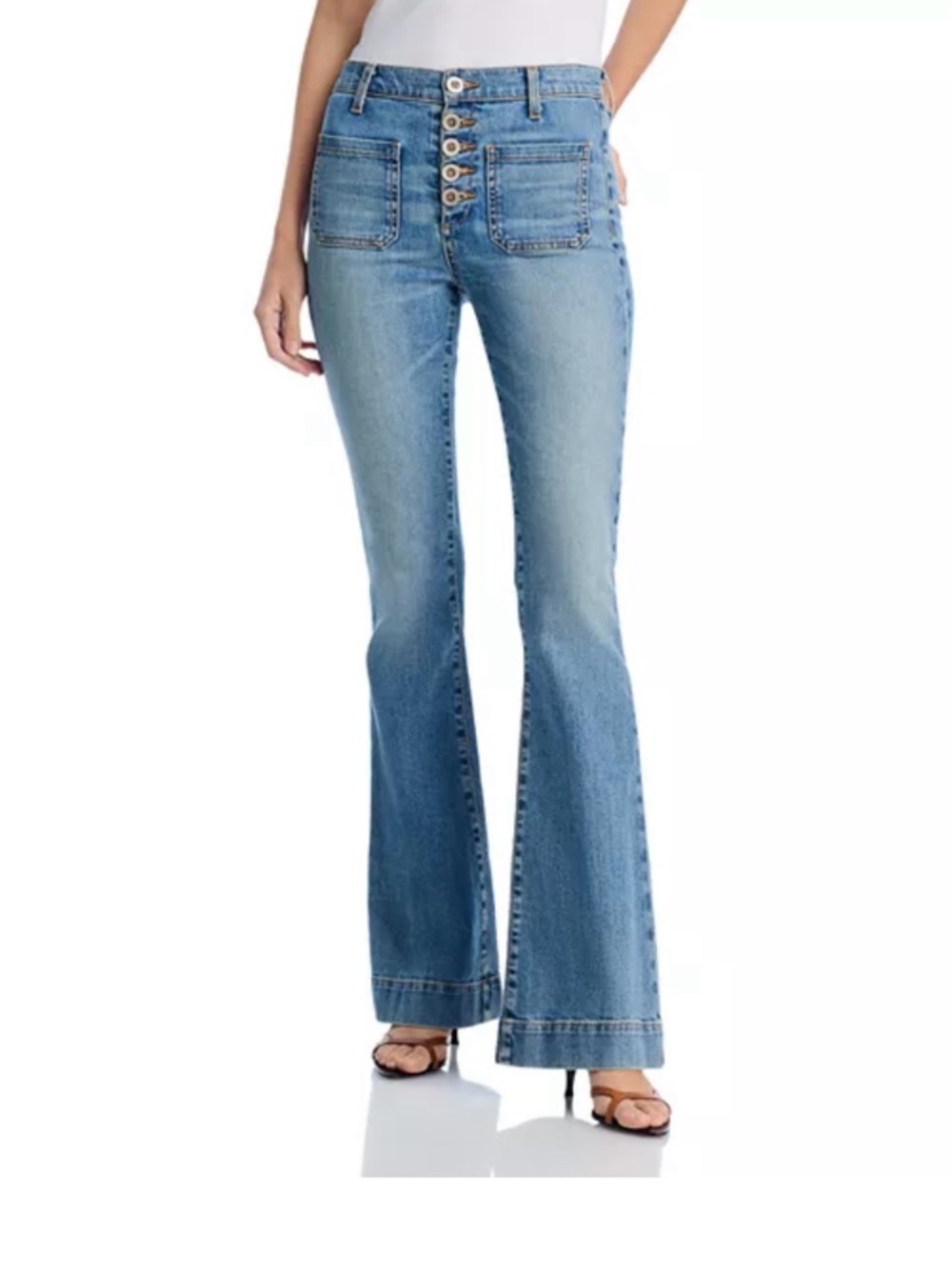 Ramy Brook Light Blue Button-Front Flare Jeans Cindy High Rise Flare Jeans